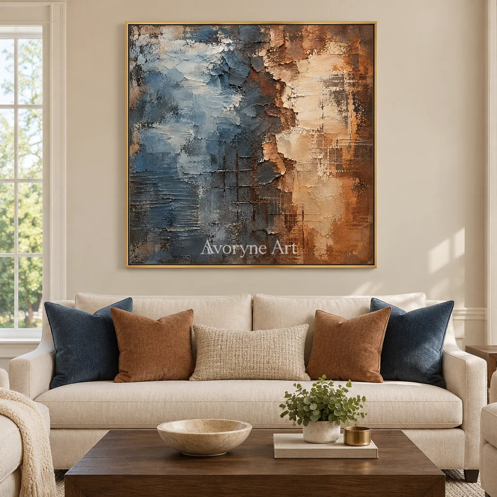 Weathered Tide: Blue Brown Textured Abstract Art — living gold