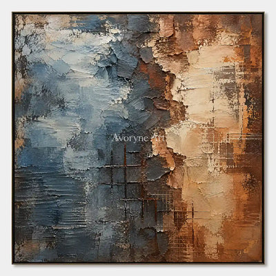 Weathered Tide: Blue Brown Textured Abstract Art — primary