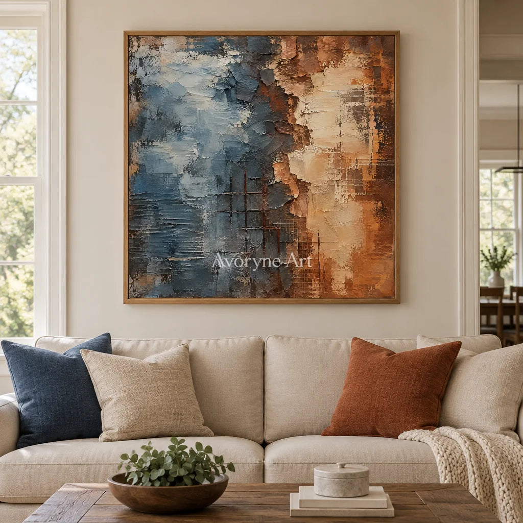 Weathered Tide: Blue Brown Textured Abstract Art — villa wood