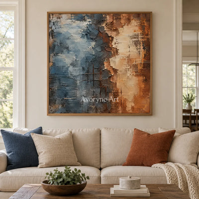 Weathered Tide: Blue Brown Textured Abstract Art — villa wood
