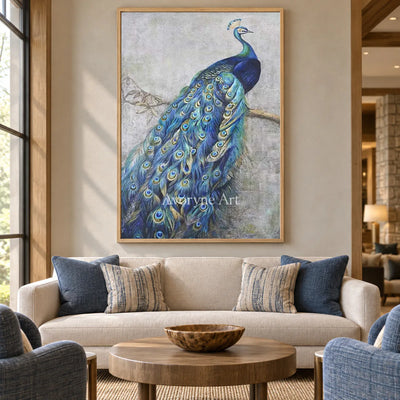 A Peacock's Passage: Blue Chinoiserie Peacock Wall Art — hotel wood