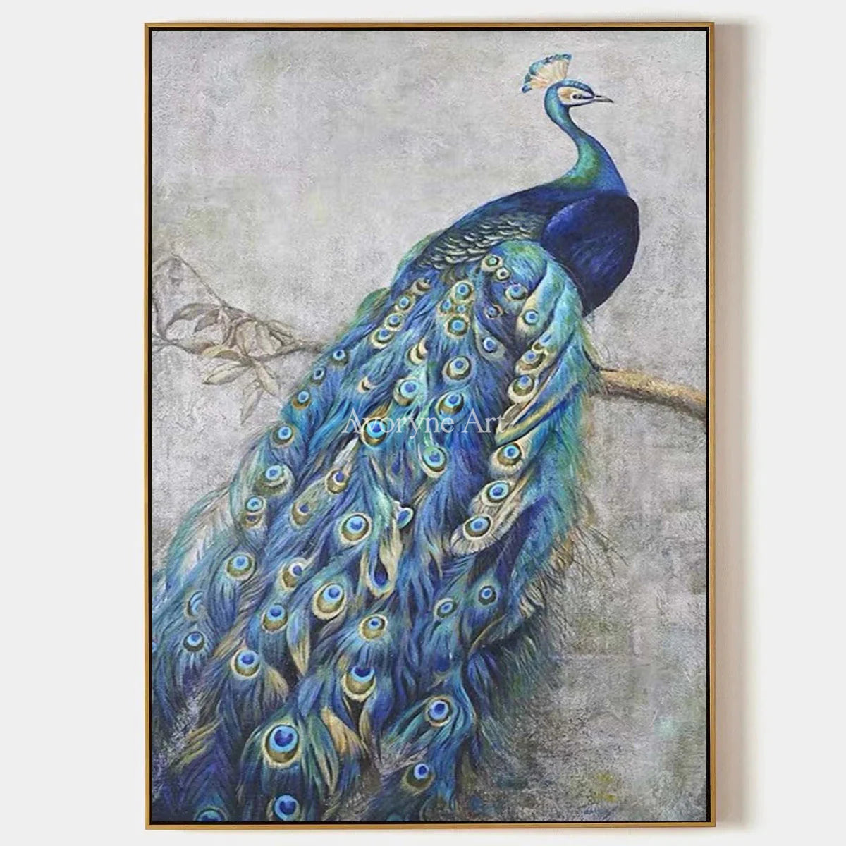 A Peacock's Passage: Blue Chinoiserie Peacock Wall Art — primary