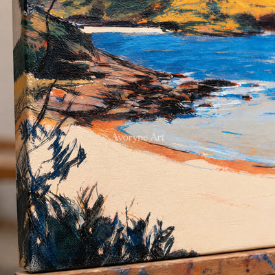 Ivory Gentle Current: Blue Coastal Cove — detail easel