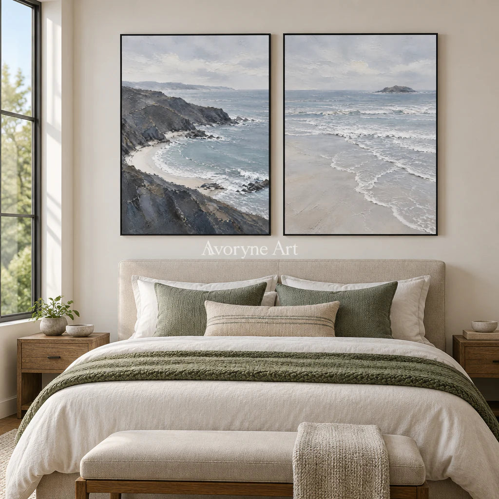 Shoreline Exchange: Blue Coastal Diptych Wall Art — bedroom black