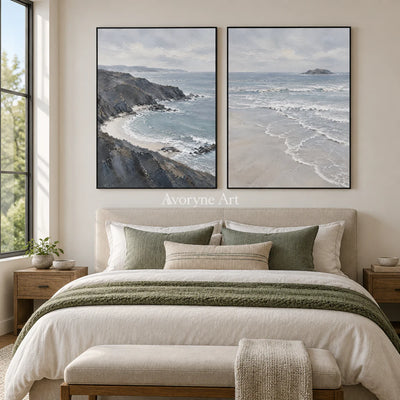 Shoreline Exchange: Blue Coastal Diptych Wall Art — bedroom black