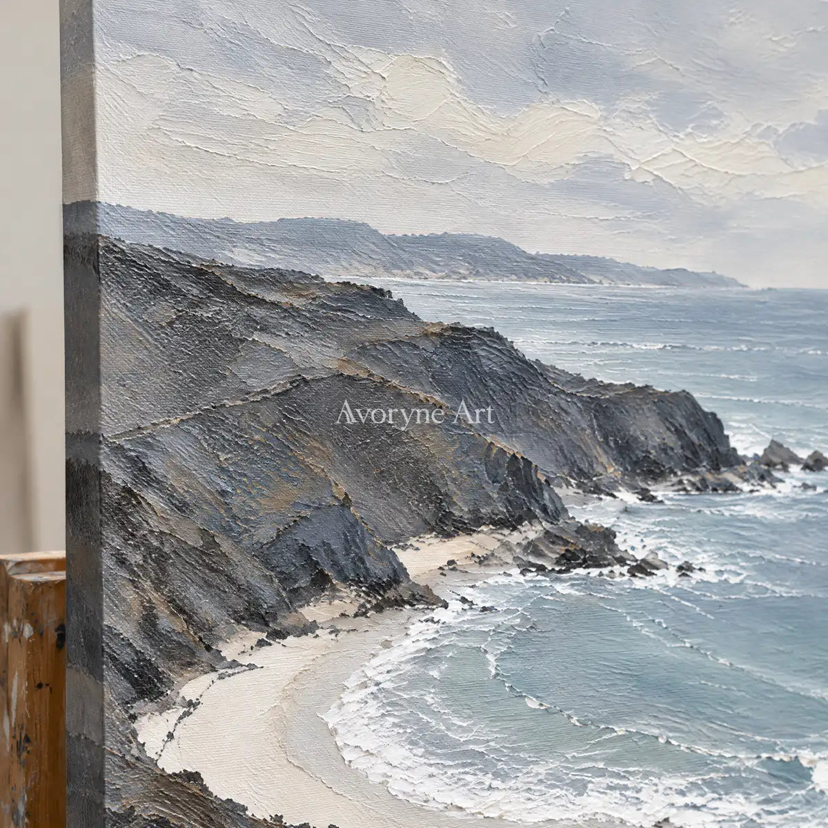 Shoreline Exchange: Blue Coastal Diptych Wall Art — detail easel