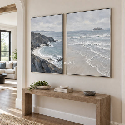 Shoreline Exchange: Blue Coastal Diptych Wall Art — entry silver