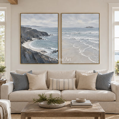 Shoreline Exchange: Blue Coastal Diptych Wall Art — living gold