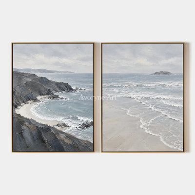 Shoreline Exchange: Blue Coastal Diptych Wall Art — primary