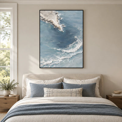 Blueward Inlet: Blue Coastal Landscape Wall Art — bedroom black