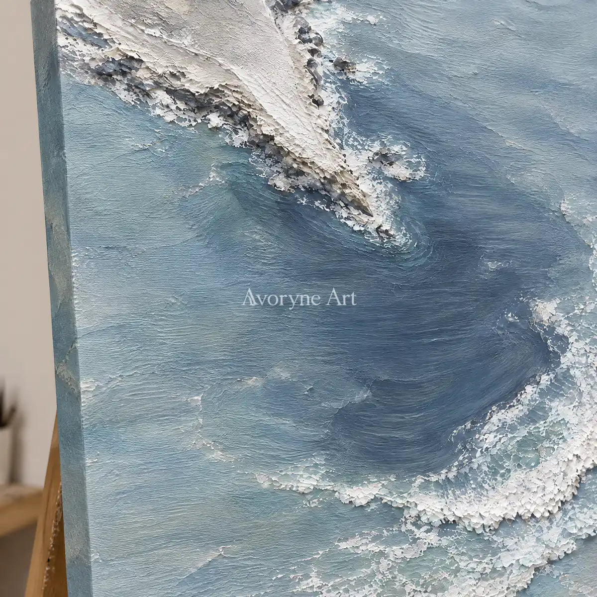 Blueward Inlet: Blue Coastal Landscape Wall Art — detail easel