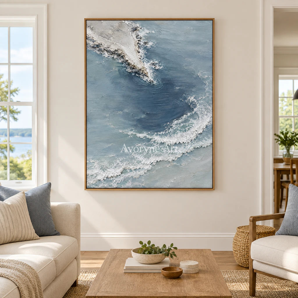 Blueward Inlet: Blue Coastal Landscape Wall Art — villa wood
