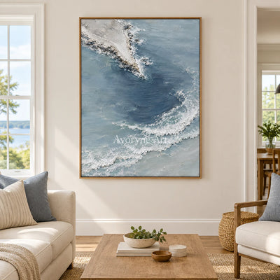 Blueward Inlet: Blue Coastal Landscape Wall Art — villa wood