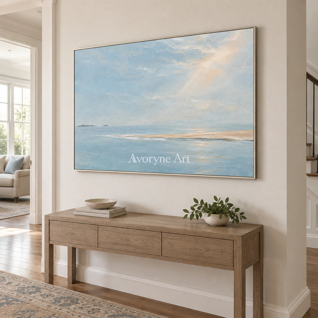 Pale Blue Reach: Blue Coastal Landscape Wall Art — entry silver