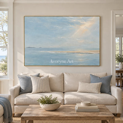 Pale Blue Reach: Blue Coastal Landscape Wall Art — living gold