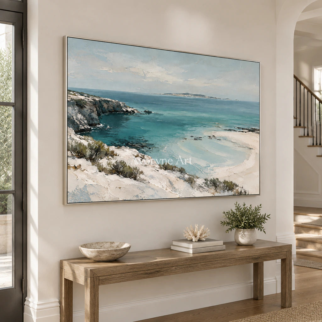 Turquoise Haven: Blue Coastal Landscape Wall Art — entry silver