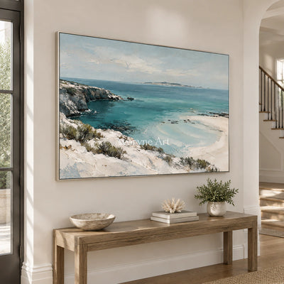 Turquoise Haven: Blue Coastal Landscape Wall Art — entry silver