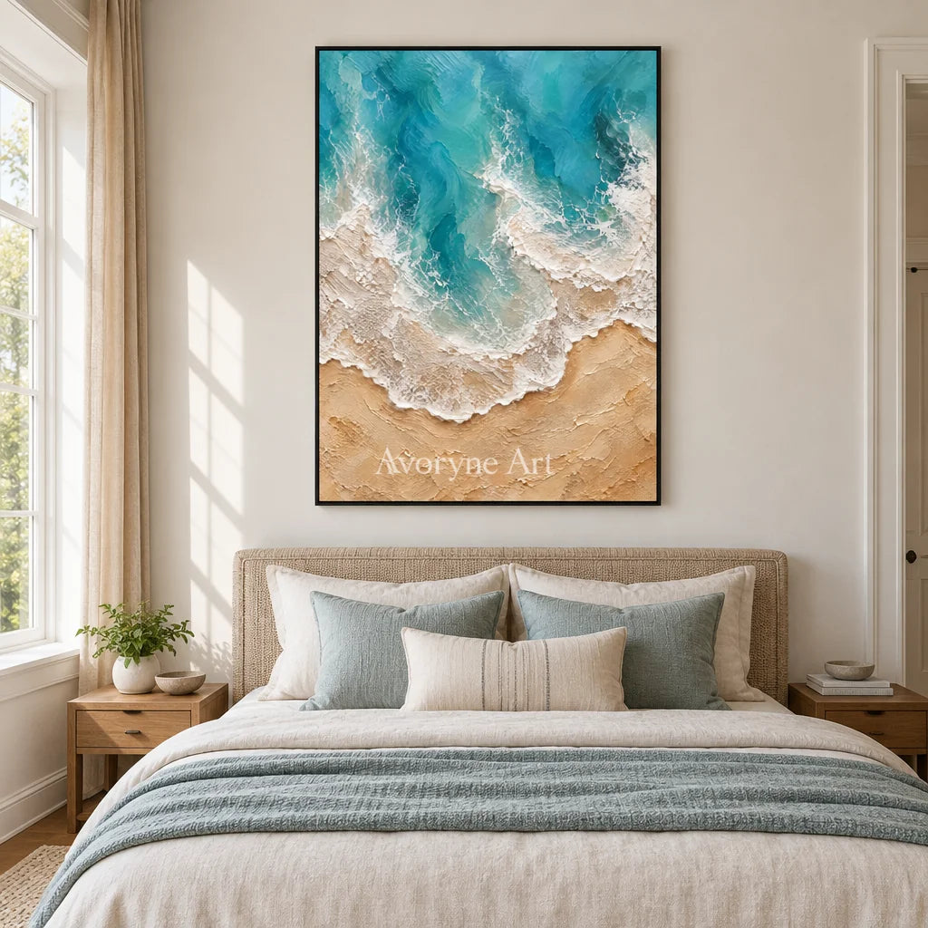 Azure Margin: Blue Coastal Texture Wall Art — bedroom black