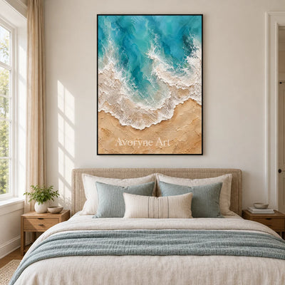 Azure Margin: Blue Coastal Texture Wall Art — bedroom black