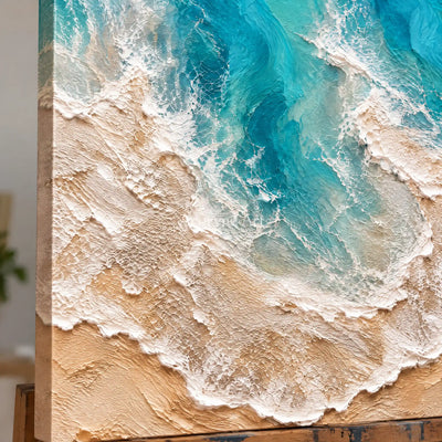 Azure Margin: Blue Coastal Texture Wall Art — detail easel