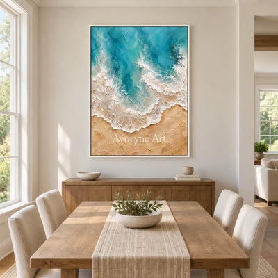 Azure Margin: Blue Coastal Texture Wall Art — dining white