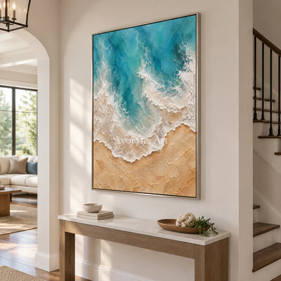 Azure Margin: Blue Coastal Texture Wall Art — entry silver
