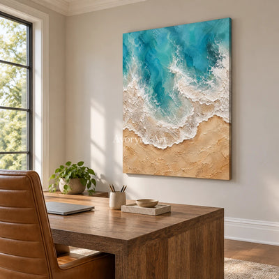 Azure Margin: Blue Coastal Texture Wall Art — office frameless