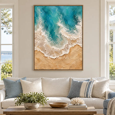 Azure Margin: Blue Coastal Texture Wall Art — villa wood