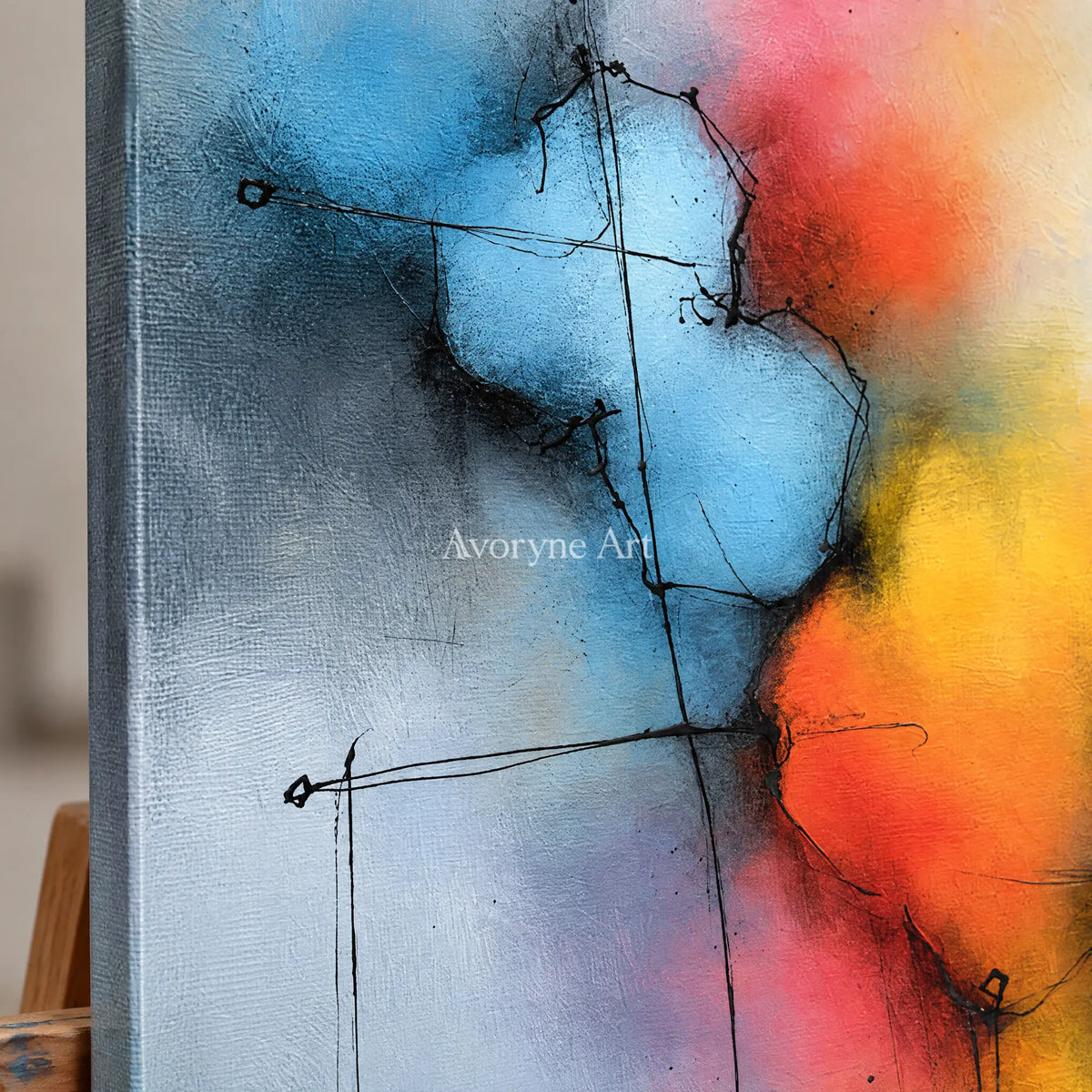 Ivory Tender Prelude: Blue Color Burst Art — detail easel