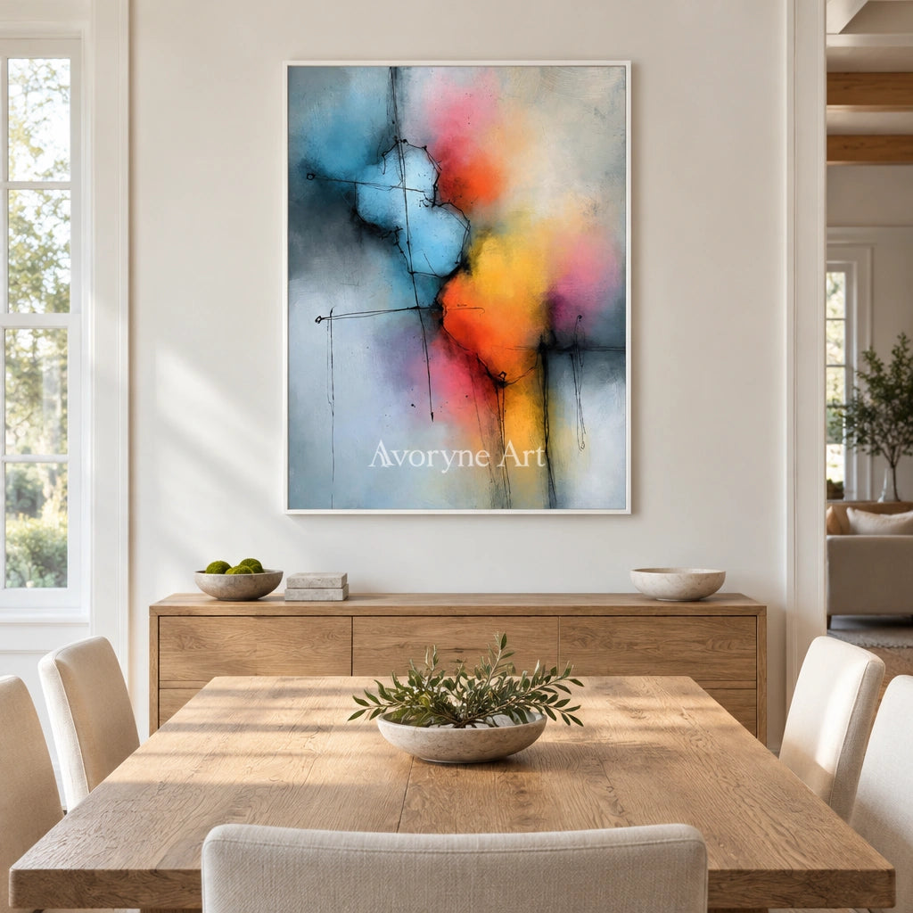 Ivory Tender Prelude: Blue Color Burst Art — dining white