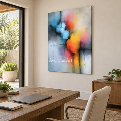 Ivory Tender Prelude: Blue Color Burst Art — office frameless