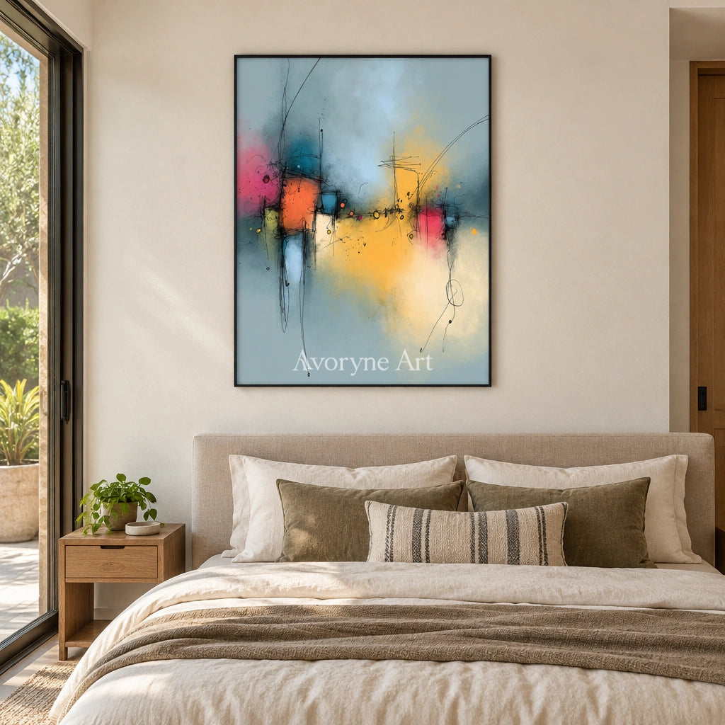 Ivory Painted Refrain: Blue Color Burst Art — bedroom black