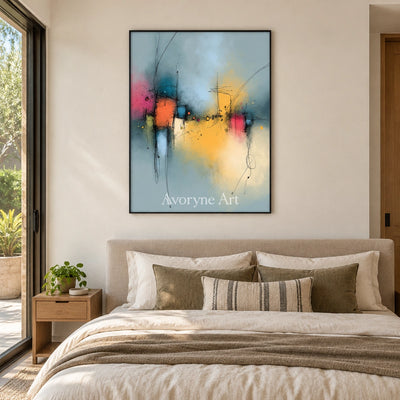 Ivory Painted Refrain: Blue Color Burst Art — bedroom black