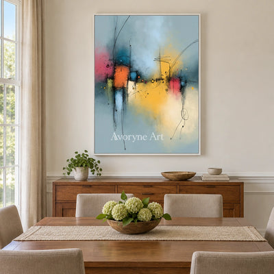 Ivory Painted Refrain: Blue Color Burst Art — dining white