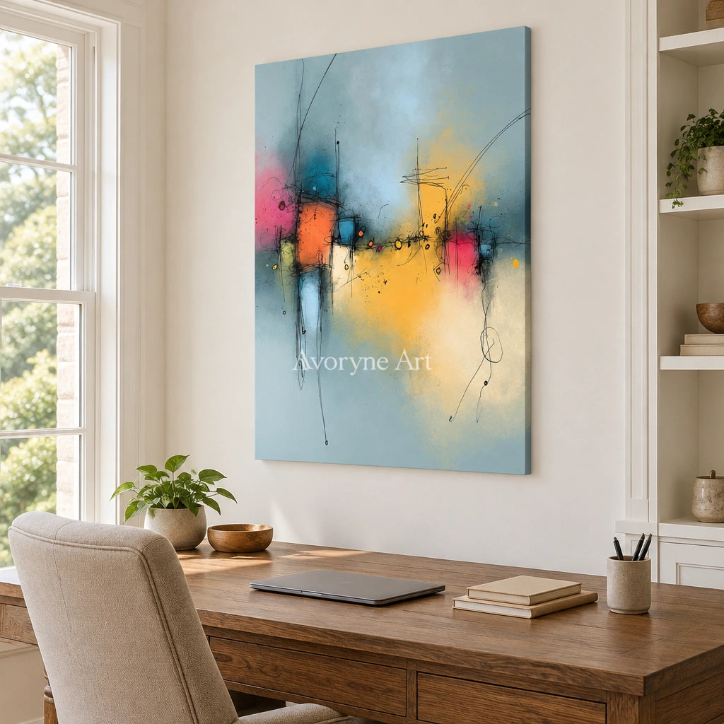 Ivory Painted Refrain: Blue Color Burst Art — office frameless