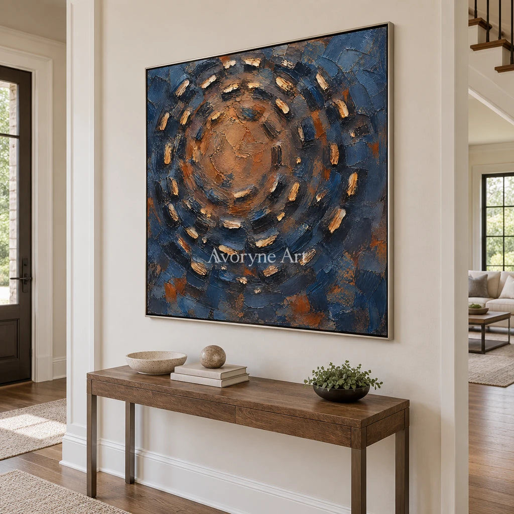 Cobalt Orbit: Blue Concentric Impasto Wall Art — entry silver