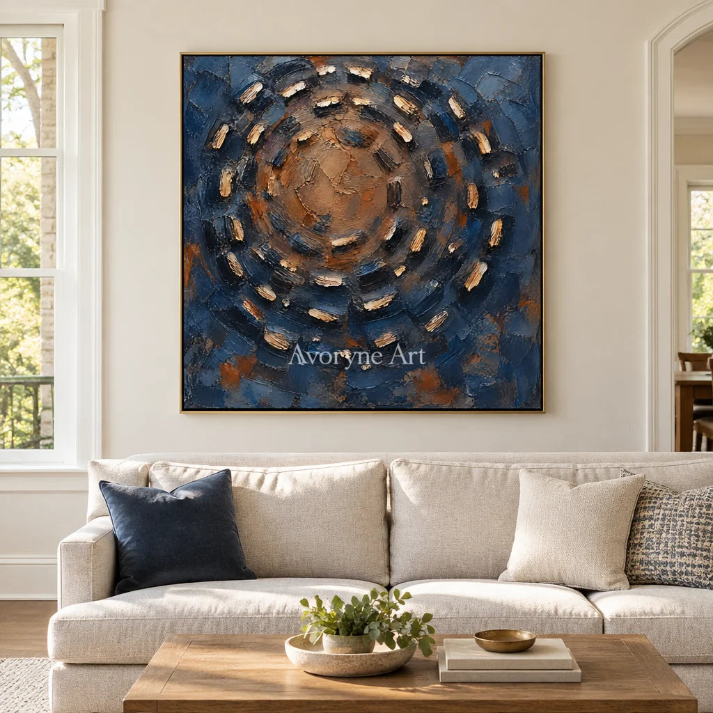 Cobalt Orbit: Blue Concentric Impasto Wall Art — living gold
