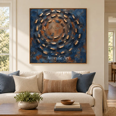 Cobalt Orbit: Blue Concentric Impasto Wall Art — villa wood