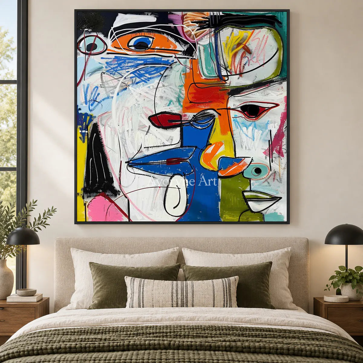 Intersecting Voices: Blue Cubist Face Wall Art — bedroom black