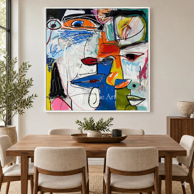 Intersecting Voices: Blue Cubist Face Wall Art — dining white