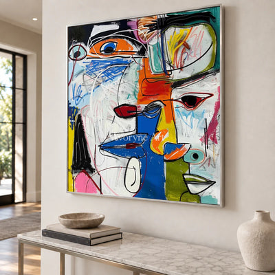 Intersecting Voices: Blue Cubist Face Wall Art — entry silver
