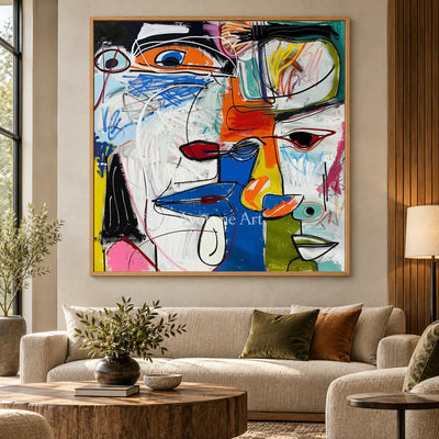 Intersecting Voices: Blue Cubist Face Wall Art — hotel wood