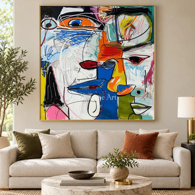 Intersecting Voices: Blue Cubist Face Wall Art — living gold