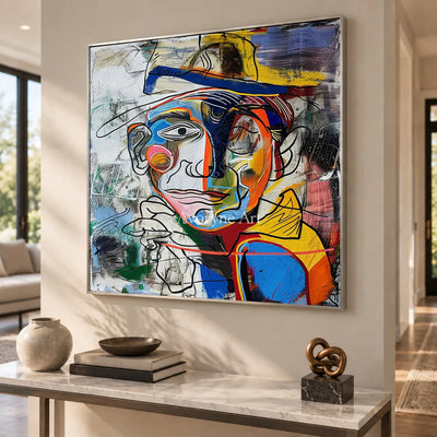 Prismatic Gentleman: Blue Cubist Portrait Wall Art — entry silver