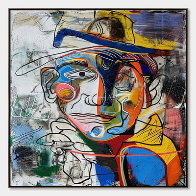 Prismatic Gentleman: Blue Cubist Portrait Wall Art — primary