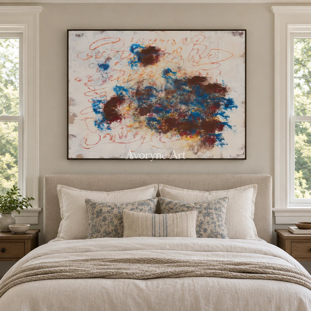 Ivory Quiet Poem: Blue Earth Gesture Art — bedroom black