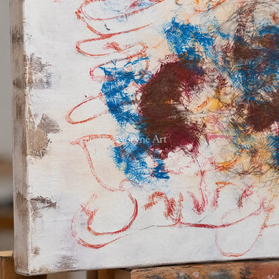 Ivory Quiet Poem: Blue Earth Gesture Art — detail easel
