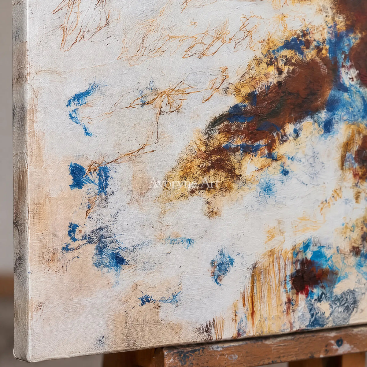 Ivory Quiet Prelude: Blue Earth Gesture Art — detail easel