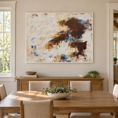 Ivory Quiet Prelude: Blue Earth Gesture Art — dining white