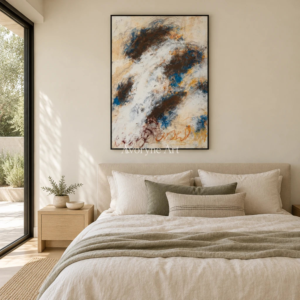 Ivory Lucent Refrain: Blue Earth Gesture Art — bedroom black